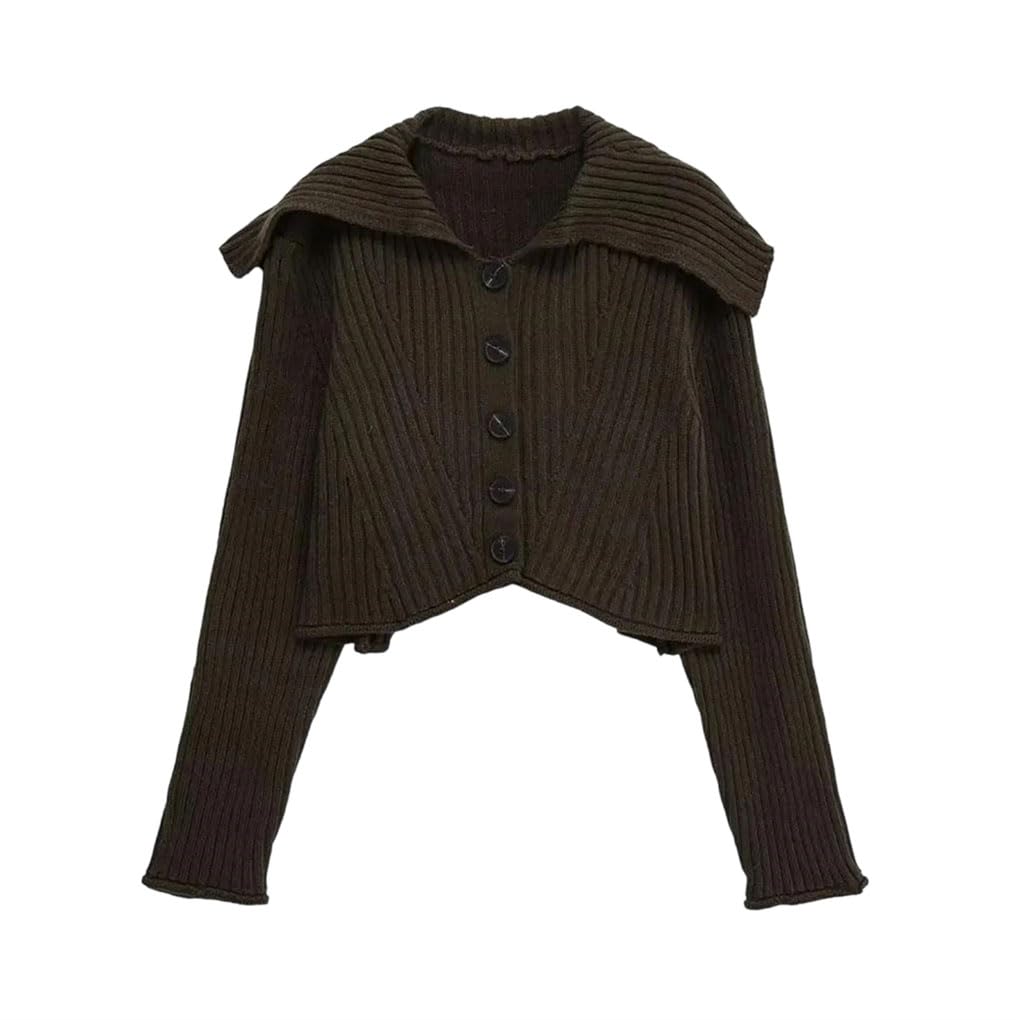 Womens Lapel Knit Cardigan Single-Breasted Short Sweater Long Sleeve Long Sleeve Casual Coat