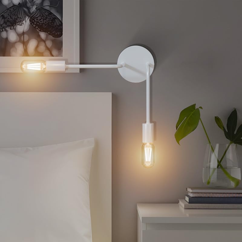 LEDSone Modern Minimalist Wall Light, Vertical Double Bulb Sconce, White Indoor Wall Lamp for Living Room, Bedroom, Hallway, LED Compatible, Contemporary Slim Design Home Lighting