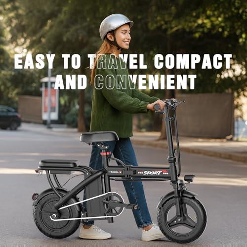 GWEIT Electric Bike for Adults Teens, 800/1200W Peak Folding Ebike, 22/25MPH & 30/45 Miles Range, 14" Commuting Ebike with Dual Suspension & Dual Brake, 3-Speed Modes, Portable Electric Mini Bike - Image 8