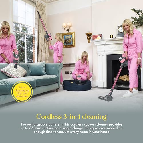 Swan SC15827QOC TV’s Queen of Clean Cordless Anti-Tangle Vacuum Cleaner with 2 Speed Control,and Rechargeable Battery, Includes 2-in-1 Crevice Tool, Long Nozzle, Pet Tool,and Wall Mount Kit 22.2V,Pink - Image 3