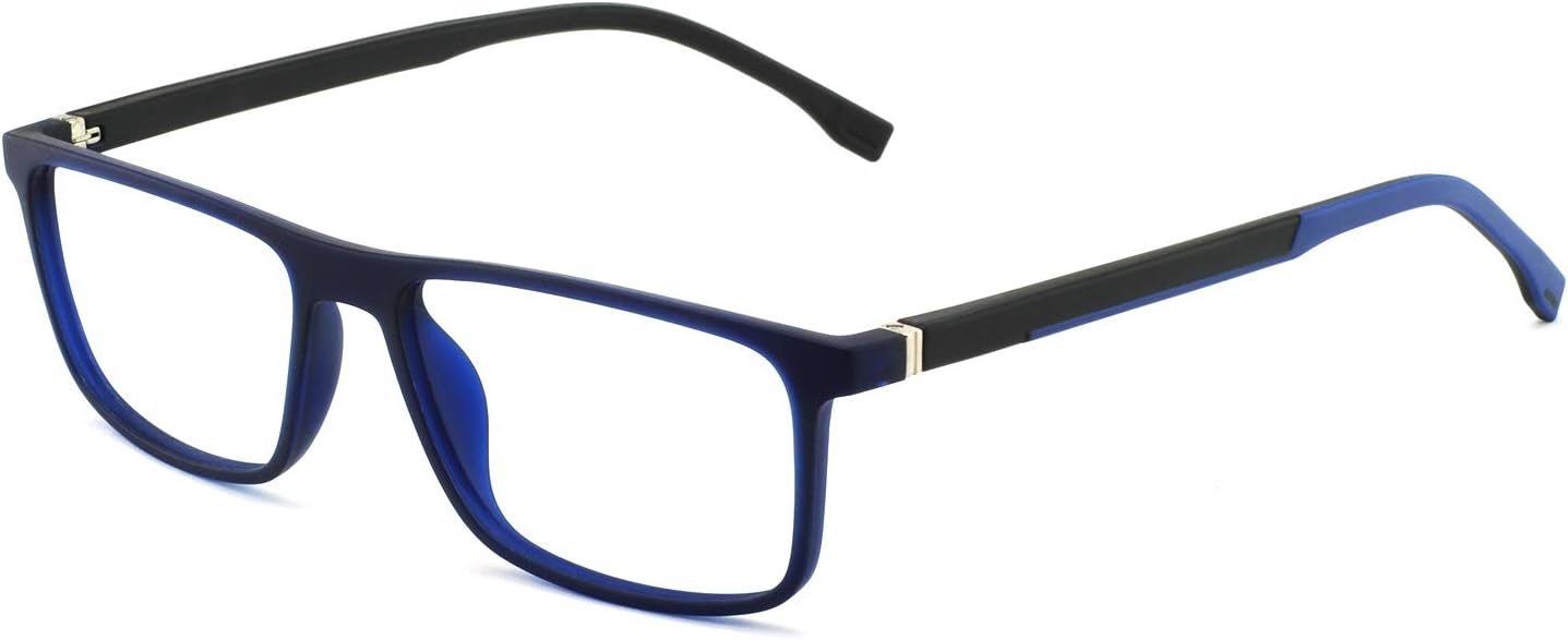 Blue Light Filter Computer Glasses for Mens Rectangle Eyewear Clear Optical Eyeglasses Frame … (C-Blue+Black)