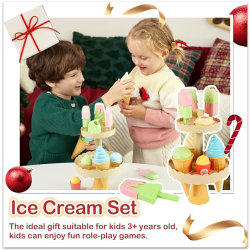 AOLEVA EIS Spielzeug für Kinder, Eisverkauf Kaufladen Zubehör Kinder, Kinder Eisdiele Lebensmittel Geschenk Spielzeug für Kinder ab 3 Jahre