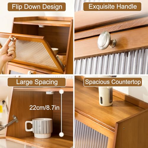 Elegante credenza da cucina in bambù, con sportello ribaltabile, per conservare spezie e alimenti, ecologico, salvaspazio, per casa e cucina