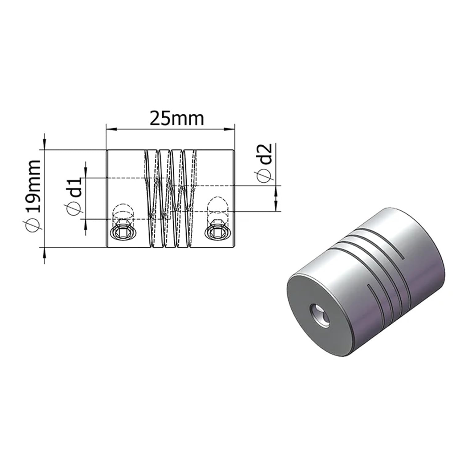 D19*L25 Aluminium Flexible Shaft Coupling 5/6/6.35/8/10mm CNC Stepper Motor Coupler 1Pcs(6 X 6.35)