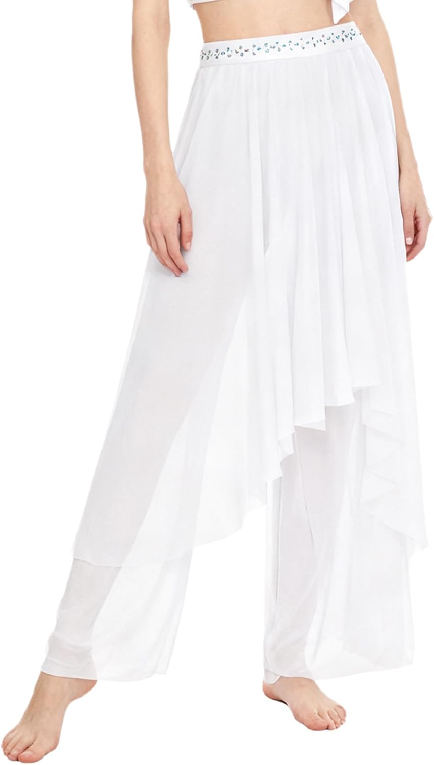 Women's Dance Pants Ballet Dance Trousers Chiffon Skirted Tights for Classical Latin Salsa Tango