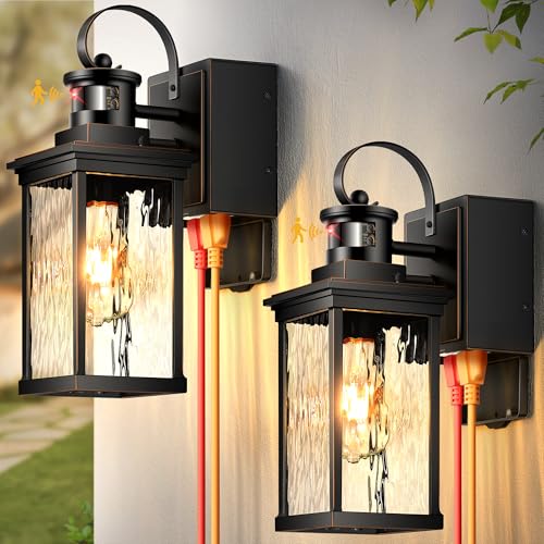 OPAXIS 2-Pack Front Porch Lights Outdoor Wall Mount Sconce with GFCI Outlet