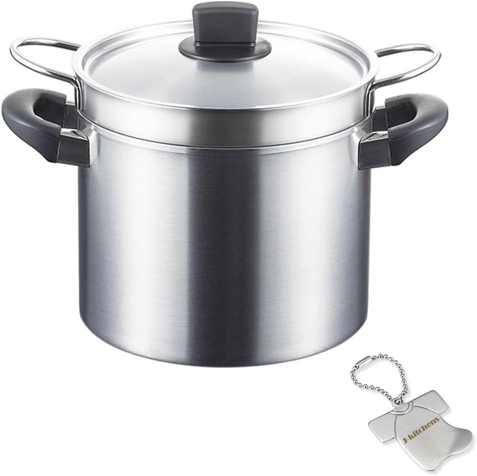 J-kitchens Dining Products Double-Handled Pot, Anti-Roll Lid, Pasta Pot, 8.7 inches (22 cm), Gas Induction Compatible, Made in Japan, Original Tag Included