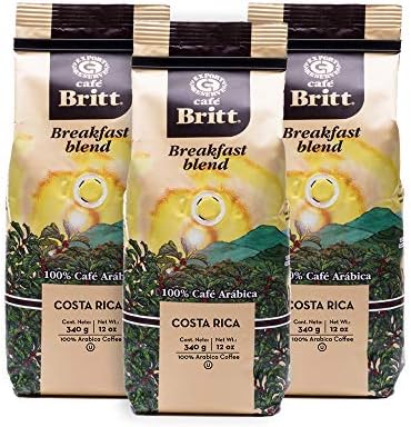 Café Britt® - Costa Rican Breakfast Blend Coffee (12 oz.) (3-Pack) - Whole Bean, Arabica Coffee, Kosher, Gluten Free, 100% Gourmet & Medium Dark Roast