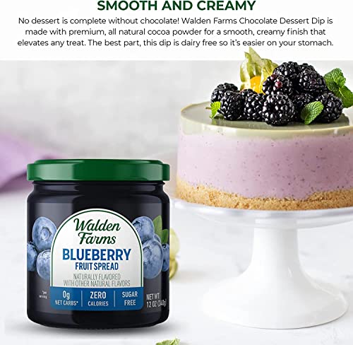 Walden Farms Blueberry Fruit Spread 12 Oz Jar - Natural Flavored Sugar Free Jam, 0G Net Carbs, Kosher Certified, Thick & Delicious Breakfast, Dessert Topping - Great For Toast, Waffles, Bread And More #TOP3