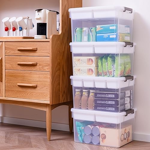 Image of Citylife 32QT 4Packs Clear Craft Organizers and Storage Box with Tray | Stackable Art Supply Organizer Storage Bins with Lids for Beads, Markers, Sewing, Tools, Clothes, Files, Office Supplies