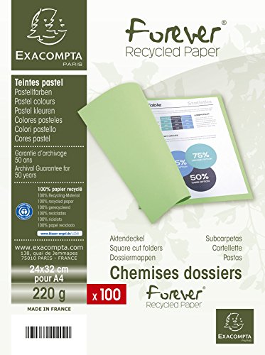 Exacompta Pastas de corte quadrado reciclado Forever 220 gsm, A4 - Rosa, Pacote com 100