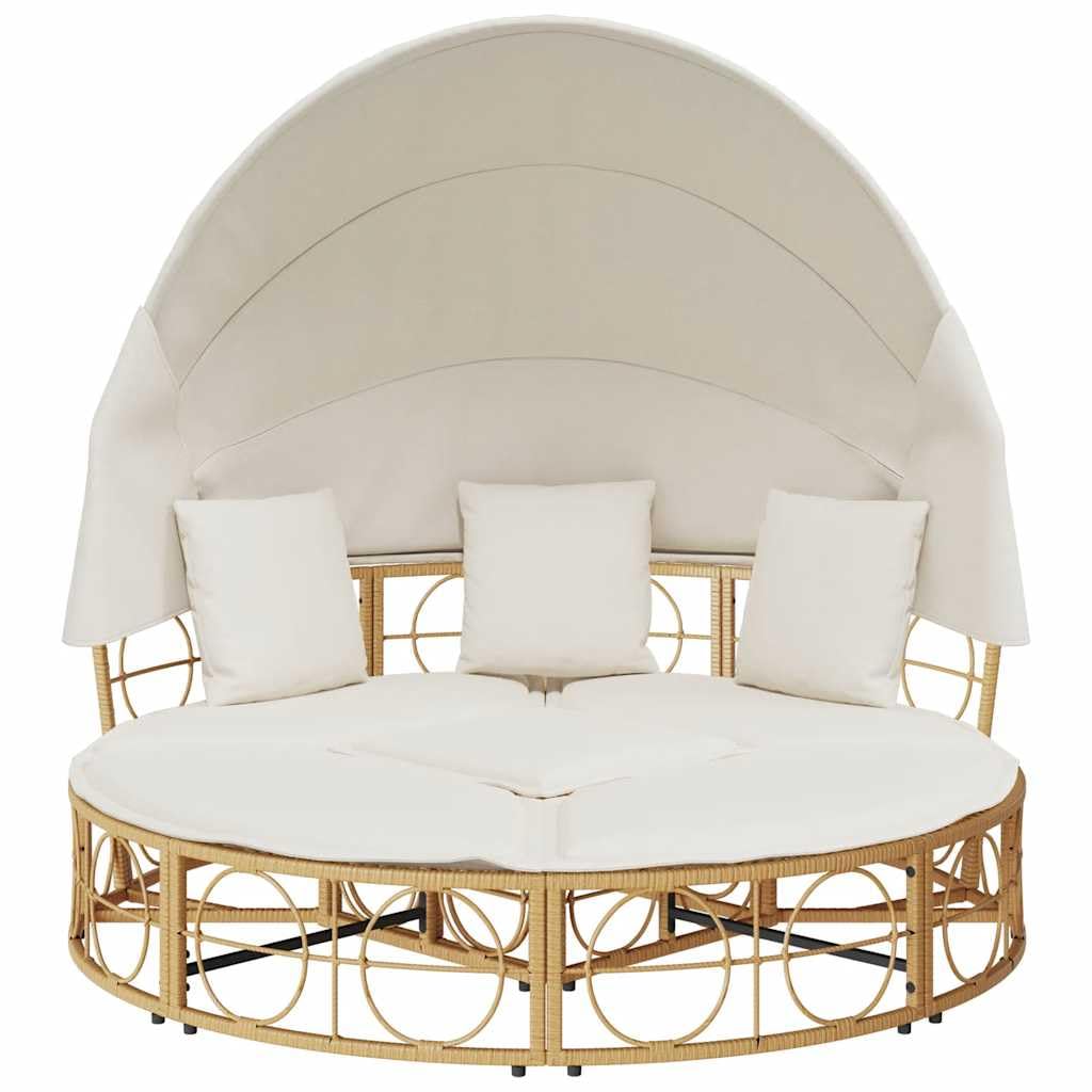 Île de soleil avec auvent extensible et coussin, lit de salon d'extérieur en rotin synthétique, ensemble de meubles de jardin modulables pour terrasse et jardin, canapé de salon rond, 160 x