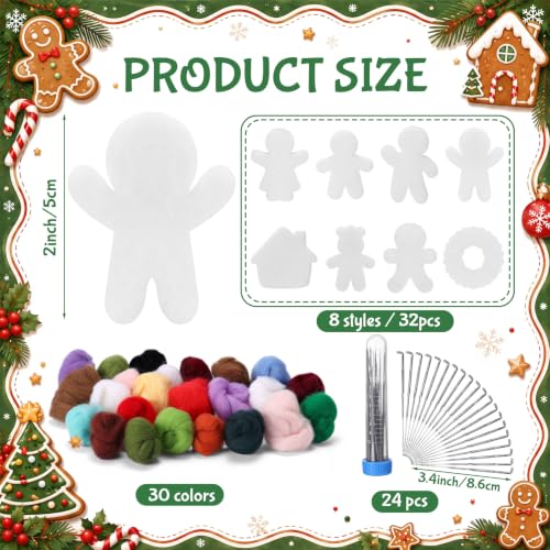 Image of HunnmingRe 32 Set Needle Felting Kits Needle Felting Supplies for Beginner Include Wool Roving Pad and Needles for DIY Home Decoration Art Craft (Christmas)