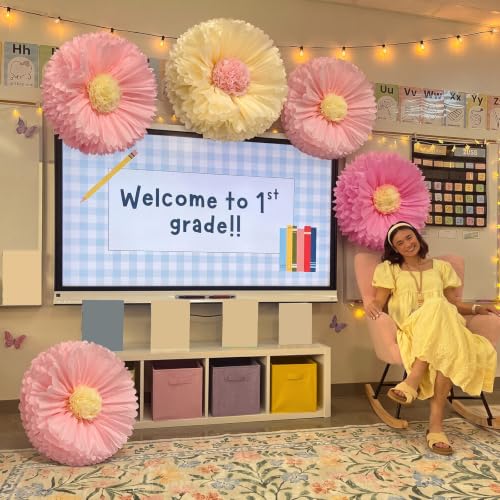 Image of Chunful 5 Pcs 30'' 24'' Pink Giant Tissue Paper Flowers for Wall Boho Large Hanging Tissue Crepe Flowers Paper Pom Poms Decor for Wedding Bridal Shower Baby Shower Tea Party Nursery Birthday Decor