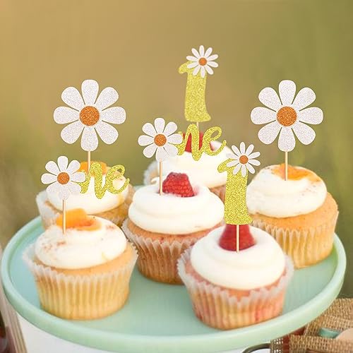 Keaziu 24 Pack Daisy One Cupcake Toppers For 1St Birthday Daisy Birthday Party Decor Boho Groovy Daisy First Birthday One Year Old Baby Shower Hippie Party Favors Supplies 1-1 thumb #3