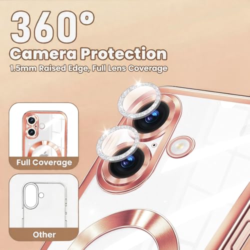 Image of Misscase for iPhone 17 Case with Privacy Screen Protector, Built-in Lens Protector, Compatible with MagSafe, Anti-Yellowing Shockproof TPU, Bling Glitter Electroplated Cover 6.3 inch Pink