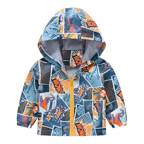 Kids Rain Jacket Funny Cartoon Windbreaker Waterproof Coat Girls Boys Zip Hooded Outerwear Fall Raincoat with Pocket