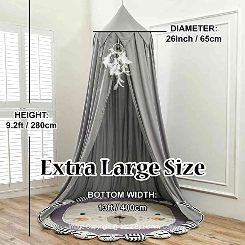 Hommi Lovvi Princess Bed Canopy For Girls, Dreamy Tassels Ceiling Canopy Net Kids Room Decor Soft Canopy Reading Nook, Extra Large Canopies Full Queen Size With Lights - Grey #TOP2