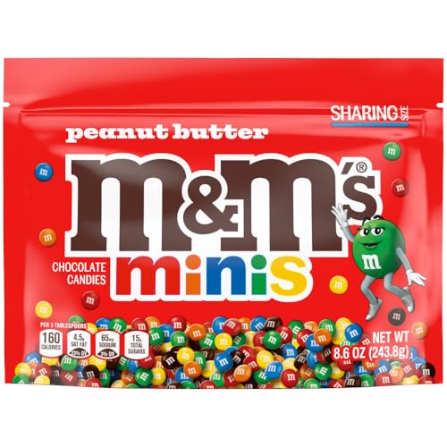 M&M'S MINIS Peanut Butter Colorful Milk Chocolate Football Tailgating NFL Super Bowl Candy, Sharing Size, 8.6 Oz Candy Bag