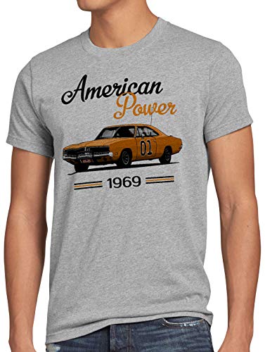 style3 American Power T-Shirt Homme Charger General Lee Muscle Car, Taille:, Couleur:Gris chiné