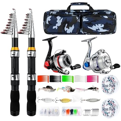 2-Pack 6.89FT Telescopic Fishing Rod Reel Combo Tackle Box Travel Carry Bag