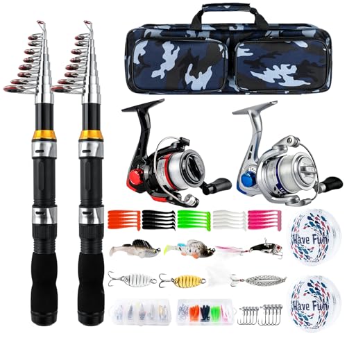 2-Pack 6.89FT Telescopic Fishing Rod Reel Combo Tackle Box Travel Carry Bag by mouhike - Used condition - US$45.12