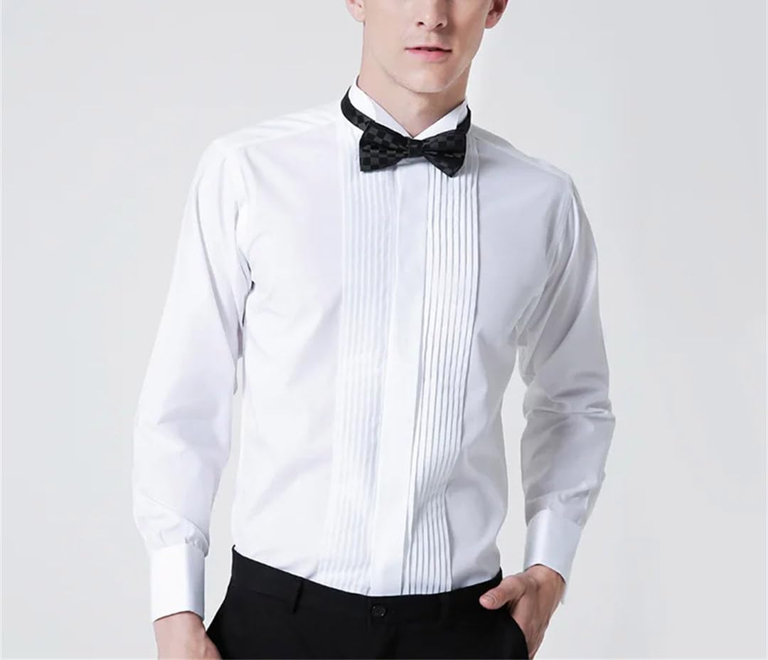 Yeuyyben Camicia da sposa da uomo camicia da smoking camicia francese gemelli formali camicia a maniche lunghe slim fit camicia con polsini francesi