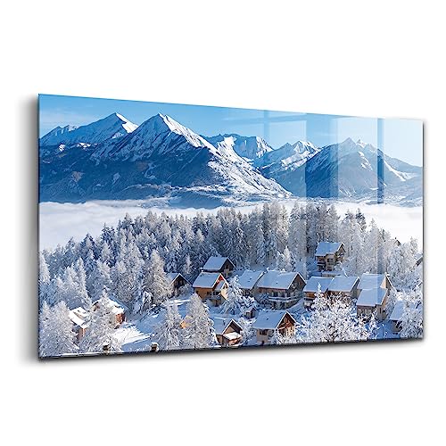 Peinture sur verre moderne pour salon tableau paysage montagne 120x60cm Wallfluent