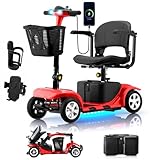 Mobility Scooter for Adults, Senior, 4 Wheels Electric Powered Chargeable Device for Travel, Lightweight and Portable, with LED Headlights and Basket, Charger Included, Red/Blue (RED red)