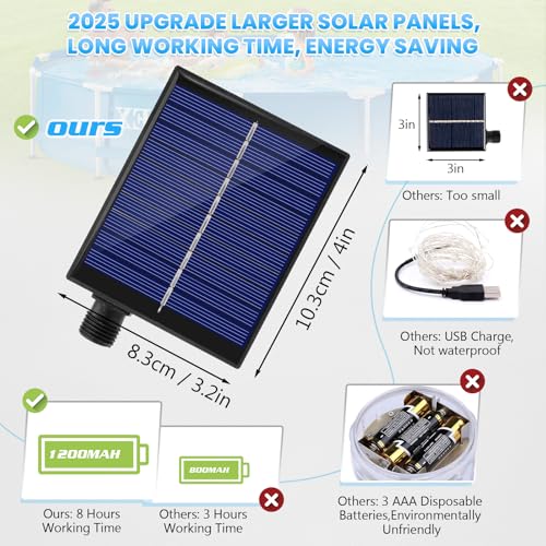 65ft Solar Pool Lights for Above Ground Pools, 180 LEDs Remote IP65 Waterproof Rope String Lights, 8 Color Modes, Swimming Frame Pool Decor Accessories for Outdoor Outside Trampoline Camping - Image 5