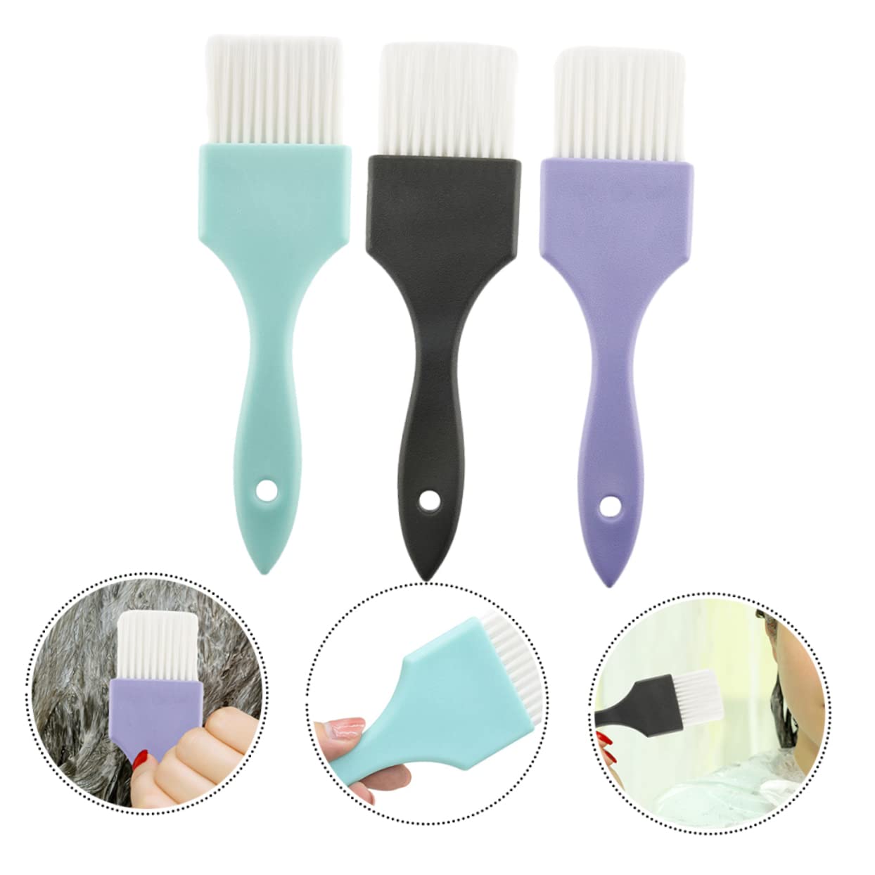 DOITOOL 3pcs Professional Hair Coloring Brushes Ergonomic Soft Bristle Dye Applicator for Home and Salon Use for Highlights and Diy Application Black Green Purple