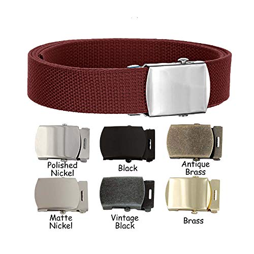 Canvas Belt Military Style - with Polished Nickel Buckle and Tip 60" Long - 44 Colors2