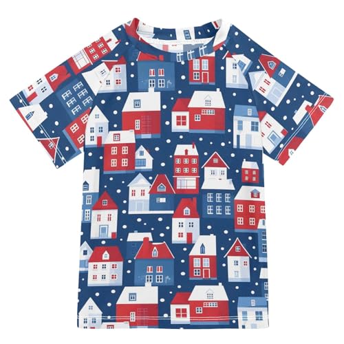 ALAZA Boys Rash Guard Swimming Shirt for Boys Short Sleeve Town Houses Streets UPF 50+ 5-6T