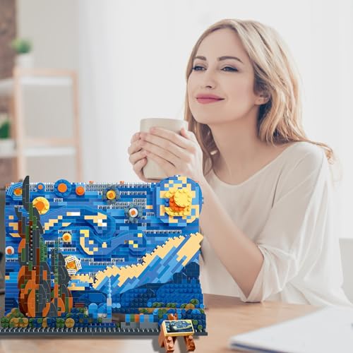 Image of Starry Night Building Kit - 1858 Pcs Van Gogh Painting Kits The Office Set Stitch Wall Art Building DIY Compatible with Lego Blocks Sets Christmas and Birthday Gift for Kids Adults