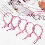 5 PCS Pink Silicone Cable Organizers, Reusable Rubber Zip Ties for Cord Management, Multi-Purpose Snake Wire Organizer, Practical Tech Gift for Organization and Storage