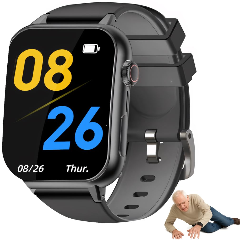 Montre connectée Senior 4G avec SOS, GPS, détection de Chute, Appel vidéo, écran 1,83 Pouces, Nano SIM requise (Non Incluse),Noir
