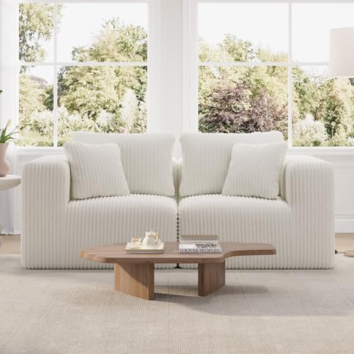 Image of Novilla 70.8 inch Modular Loveseat Sofa, Small Space Sectional Couch, Modern Cloud Sofa with Smarts Coil Support, Boneless Sectional Couch for Living Room Apartment, No Assembly Required, Beige