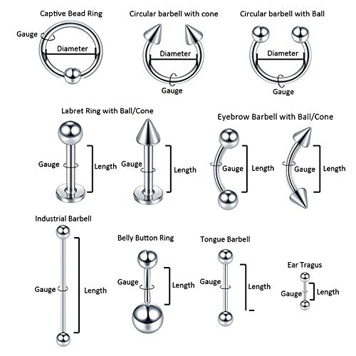 Xpircn 70Pcs Piercing Kit Stainless Steel 14G 16G Lip Nose Tongue Tragus Cartilage Daith Eyebrow Belly Button Rings Body Piercing Tools #TOP2