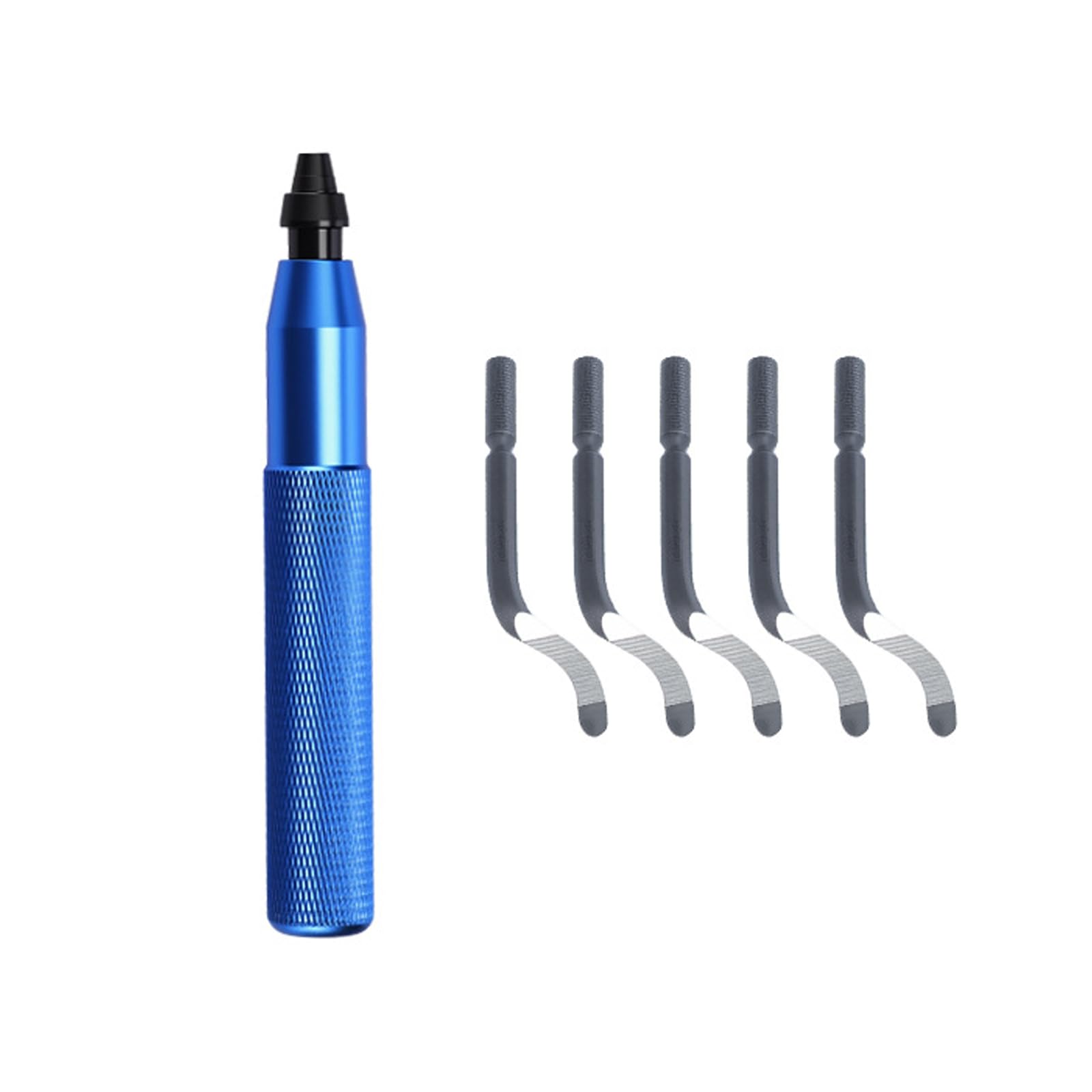 Belowsyaler Blue/Dark Chamfer Scraper Tool Set With 5 High-Hardness Steel Inserts, Manual Deburring Handle For Burr Removal, Polymer Trimming, And Home Repair Tasks Inner Hole Scraper Burr Removal Hand Tool Chamfer Insert