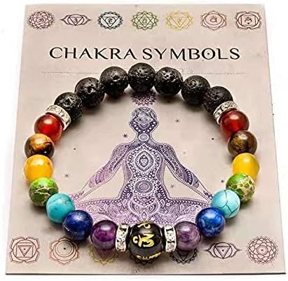 DAJIA Beaded Bracelet for Men Women Natural Crystal Jewellery 7 Chakra Colorful Fashion Beads Bracelet Gift-Gold-Color