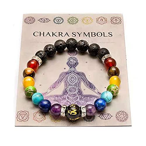 DAJIA Beaded Bracelet for Men Women Natural Crystal Jewellery 7 Chakra Colorful Fashion Beads Bracelet Gift-Gold-Color