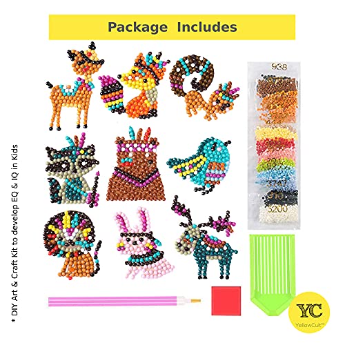 Image of YellowCult 5D Diamond Painting Stickers Kits - 9 Pieces DIY Diamond Art Stickers by Numbers, Craft Kits for Kids and Beginners [Jungle Animals Theme],