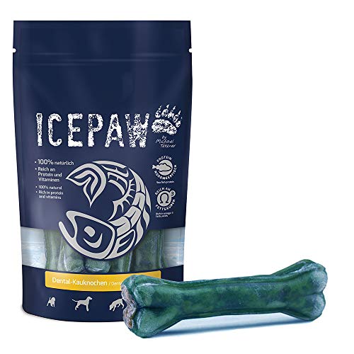 ICEPAW Lot de 4 os à mâcher dentaires I Os à mâcher en peau de boeuf avec remplissage à la sauge I Pour le nettoyage des dents pour chien
