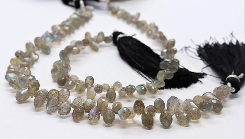 AAA-Qualität natürliche Labradorit Tropfen facettiert geschliffene lose Edelstein perlen zur Schmuckherstellung | Amethyst Tropfen Briolettes Perlen | 7x5mm Tropfenperlen 8 Zoll 2 Strang