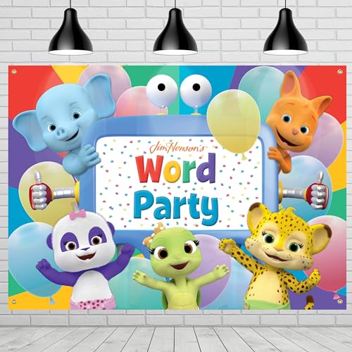Treasures Gifted Officially Licensed Jim Hensons Word Party Backdrop - 4.3ft Tall x 6ft Wide Word Party Banner Backdrop - Word Party Birthday Party Supplies - Word Party Birthday Banner