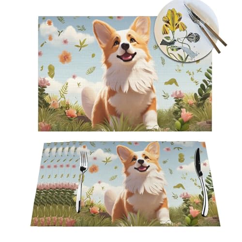 Sets de table en PVC tissé Corgi lavables pour protéger la table - 2
