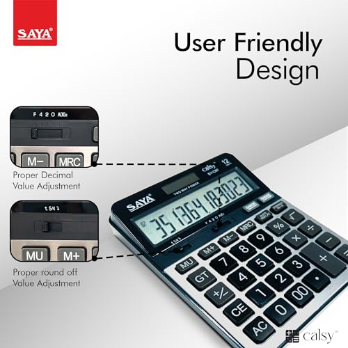 Image of Saya Premium Desktop Calculator | 12-Digit Display, Dual Power, Check & Correct Function, Metal Face Plate | Ergonomic Design for Office & Business Use | 3-Year Warranty