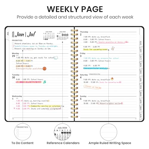 Planner 2026-2027 for Women & Men, Academic Monthly and Weekly Calendar Planner, Jul 2026 - Jun 2027, A5 (6.3" x 8.5"), Teacher Student Planning Book with Tabs, Ideal for Office School Supplies - Black