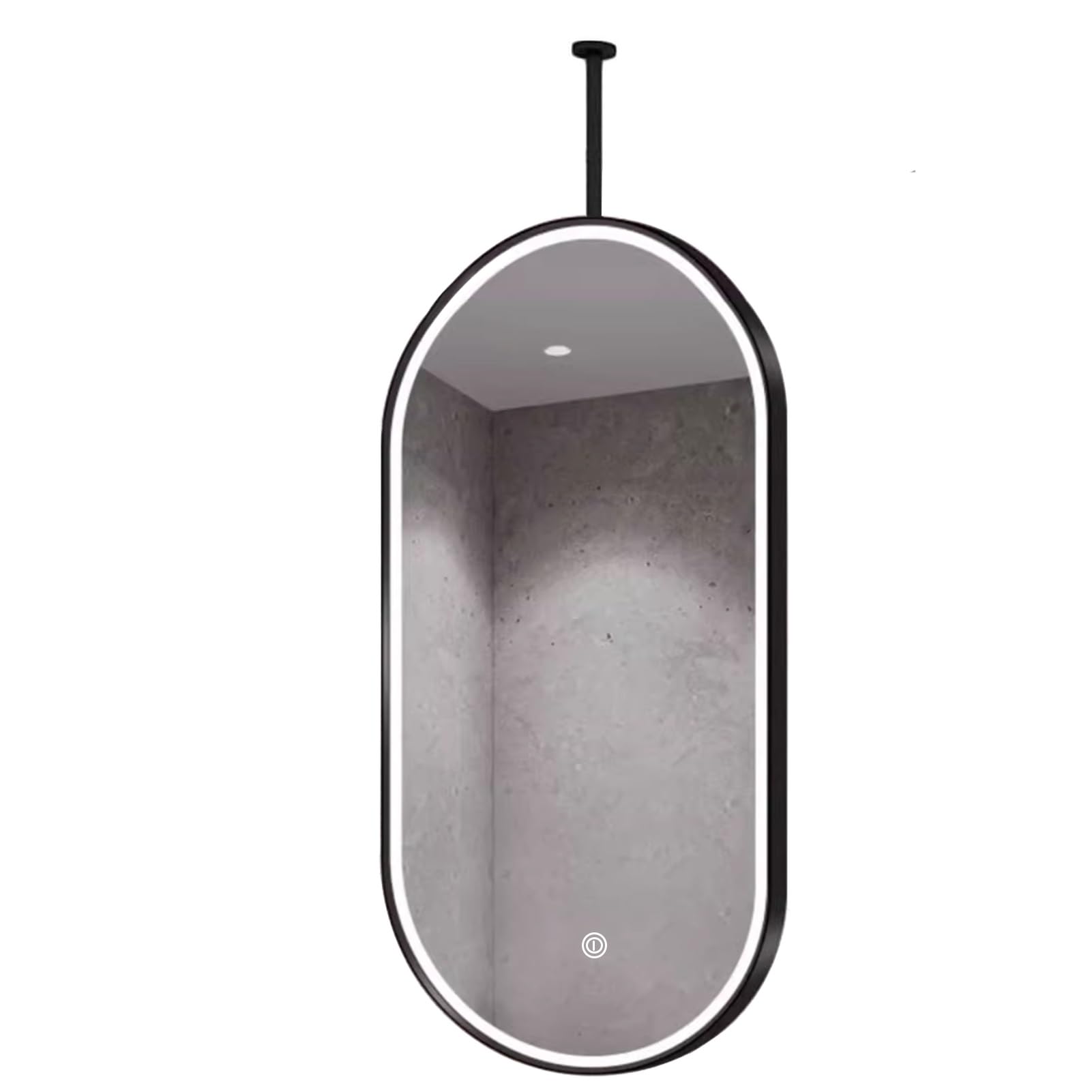 FGXHHS LED Mirror for Bathroom, Oval Lighted Bathroom with Lights, Black Metal Suspended Rod Ceiling Mounted HD Vanity Mirrors(50cmx90cm)