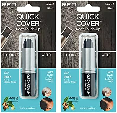 RED by Kiss Quick Cover Root Touch Up Stick, Water-Resistant Temporary Gray Hair Concealer with Brush for Roots and Beard, Long-Lasting Coverage, Easy Application (2 Pack, Black)